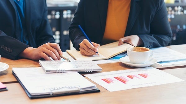 reviewing business documents